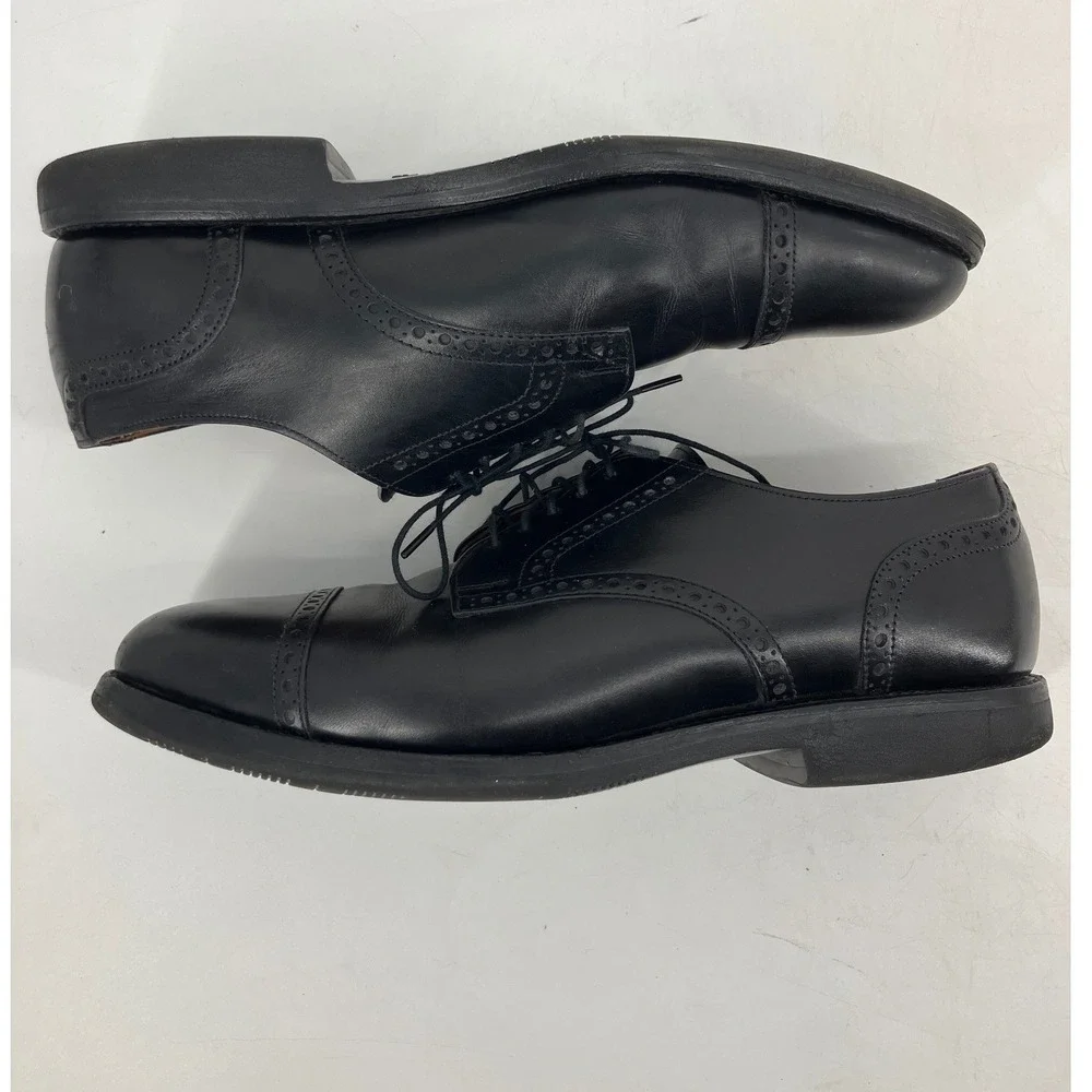 Allen‎ Edmonds Sanford Cap Toe Derby Mens 9 C Black Excellent Semi-Brogue 3408